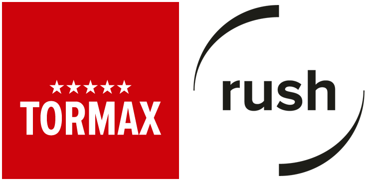 Logos of Tormax and Rush Door Systems